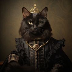 a black cat with a crown on top of it's head