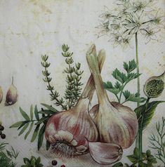 an image of garlic and herbs painted on a wall