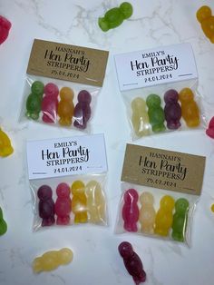 Funny & rude hen party stripper sweet favours! A great way to say thank you to your guests for sharing in your special day! Each bag will be filled with 4 different coloured strippers.  White Card (300gsm) Kraft Card (280gsm) Jelly Babies sweets come in five tasty fruit flavours - pineapple, blackcurrant, orange, strawberry and lime. The sweets will always have at least 4 months best before date on them, from the date you order. I would however recommend ordering no sooner than 1 month before th Small Hen Party Ideas, Bachelorette Party Favours, Hen Party Ideas Themes, Hen Party Goody Bags, Hen Party Sweets, Hens Party Favours, Hen Do Activities, Eco Friendly Hen Party, Hen Do Party Favours