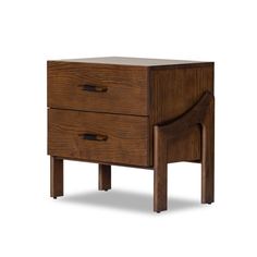 Made from brown-finished ash with leather-wrapped hardware, wide-scale and sculptural details reflect the Brazilian midcentury inspiration behind this dual-drawer nightstand. AllModern | AllModern Linnell 2 - Drawer Solid Wood Nightstand in 25.0 H x 26.0 W x 18.0 D in brown / grayWood in Terra Brown Ash | 25" H X 26" W X 18" D | Wayfair 2 Drawer Nightstand, Ottoman Stool, Gus Modern, Wood Nightstand, Bedroom Night Stands, Four Hands, Drawer Nightstand, Burke Decor, Top Grain Leather