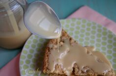 a piece of bread is being drizzled with icing