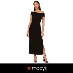 in stock Long Dress Casual, Adrianna Papell, Black Maxi Dress, Jersey Dress, Dress Details, Ankle Length, Knit Jersey, Cap Sleeves, Off The Shoulder