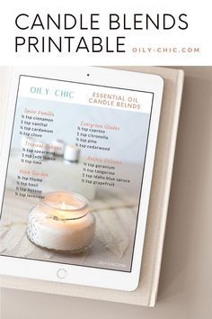 an ipad with candles on it and the text, candle blends printable essential oils