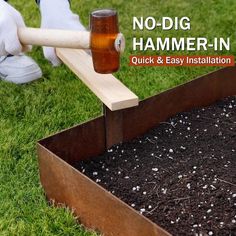 there is a beer being poured into a potted planter in the grass with text overlay that reads, pound with a hammer