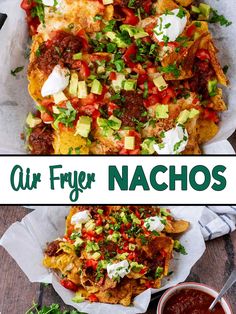 A portion of nachos with a text title overlay. Family Meal, Nachos, Easy Recipe, Air Fryer, Did You Know