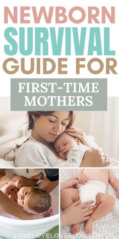 Collage of newborn tips and tricks for first-time moms. Breastfeeding Positions Newborn, Newborn First Week, Newborn Survival Guide, Best Parenting Books, Newborn Sleep Schedule