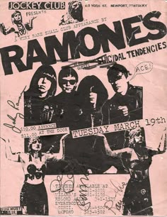 an old concert poster with the ramons on it