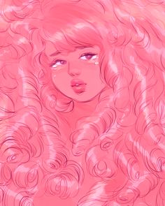 a drawing of a woman with pink hair