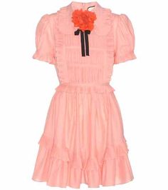 Pink Red Dress, Pink And Red Dress, Frilly Dress, Red Ruffle Dress, Pink Ruffle Dress, Gucci Pink, Gucci Dress, Flounce Dress, Frilly Dresses