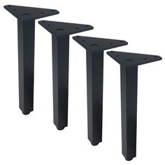 three black metal posts with holes in the middle and one on each side, set against a white background