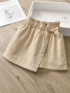 Khaki Cute   Cotton Plain Culottes Embellished Non-Stretch  Toddler Girls Clothing Áo Blu, Clothing Pattern Design, Toddler Patterns, Kids Dress Collection, Kids Wear Girls, Fall Baby Clothes, Handmade Baby Clothes, Toddler Girl Shorts, Girl Shorts