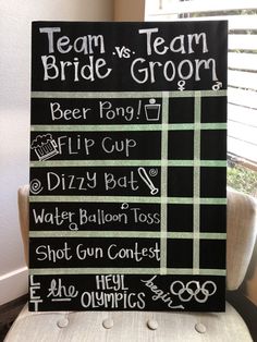 a black and white sign that says team vs team bride groom