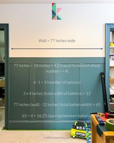 the wall is marked with numbers and measurements