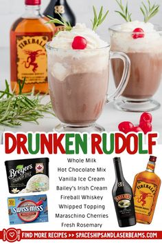 Drunken Rudolph Fireball Hot Chocolate Drunken Rudolph, Alcoholic Hot Chocolate, Fruity Cocktail, Fireball Whiskey, Christmas Fudge, Irish Cream Liqueur, Holiday Drink, Reindeer Face