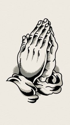 a drawing of a praying hand with two hands folded in the middle and one on top of