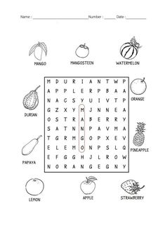 the word puzzle is filled with fruits and vegetables