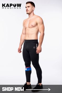 Unlock your peak performance. Kapow Performance PRO Men's Leggings are extra-tough and highly durable. They feature high-grade compression fabric and double pockets. Ideal for monster workouts, extreme activities and anything you can throw at them | black men's leggings | men's compression tights | compression leggings for men #mensleggings #compressionmensleggings Technical Squat Proof Activewear For Running, Sporty Squat Proof Leggings For Training, Sportswear Tights For Training, Functional Squat Proof Tights For Sports, Squat Proof Sportswear For Jogging, Squat Proof Activewear For Jogging, Technical High Stretch Leggings For Training, Functional Athletic Tights For Running, Athletic Fit Functional Tights For Running