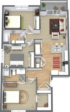 the floor plan of a two bedroom, one bath apartment with living room and dining area