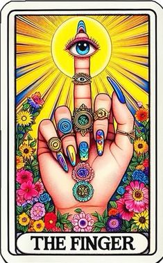 the finger tarot card is shown with an eye and ring on it's fingers