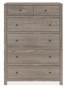 the chest of drawers is made from wood and has five drawers, one with two doors on