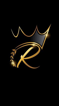 the letter k with a crown on it's head is shown in gold and black