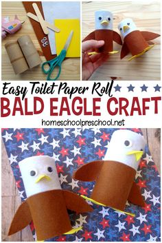 an easy paper roll bald eagle craft for kids to make with scissors and other items