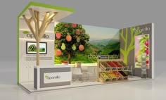 an exhibition stand with fruit and vegetables on display