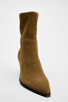 SPLIT LEATHER ANKLE BOOTS - Brown | ZARA United States Trench Jacket, Cardigan Sweater Dress, Blouse Pants, Leather Shirt, Brown Ankle Boots, Sweaters And Jeans, Suede Ankle Boots, Shoes Trainers, Leather Ankle Boots