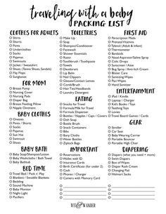 travel packing checklist with the words traveling with a baby written in black and white