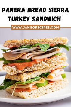 a turkey sandwich stacked on top of each other