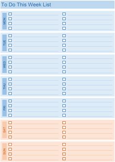 the printable to do list is shown in blue, orange and pink colors with check boxes