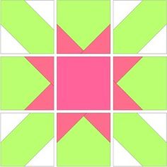 the four squares are all different colors and have pink, green, and white on them