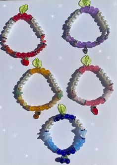 100% glass beaded elastic stretchy fruit inspired bracelets! About 15.6 - 16 cm in size $10 each apple - 16 cm grape - 15.6 cm blueberry - 15.6 cm pineapple - 16 cm strawberry - 16 cm Fruit Bracelets, Beads Fruit, Beaded Fruit, Fruit Bracelet, Pineapple Bracelet, Inspired Bracelets, Elastic Bracelets, Elastic Bracelet, Bracelet Ideas