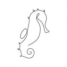 a line drawing of a sea horse with its tail curled up and eyes wide open