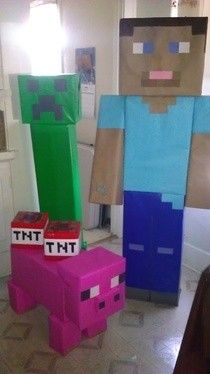 some paper machi made to look like minecraft characters