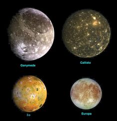 four different planets in the solar system, with names on each side and numbers below them