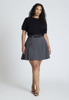 63% Polyester 33% Rayon 4% SpandexEasy fitSide zipperElastic at back waist onlyMini length20 1/2" skirt length on size 18Pleated skirt, belt loopsStitch and Pleated Miniskirt, Wide Waist Belt, Miniskirt Outfits, Wide Waist, Belted Shorts, Skirt Belt, Date Night Dresses, Pleated Mini Skirt, Skirt Leggings