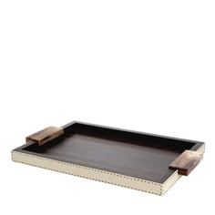 a wooden tray with two handles on it