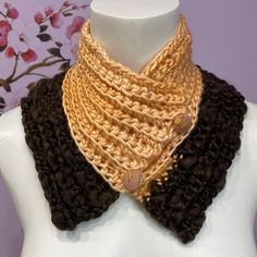 Handmade Woolen Crochet Cowl Peach & Brown Muffler Buttoned Wrap Scarf ! Handmade Crafted By Adishilp Crafts; We Are Making Cool Toys, Jewelry, Bags, Keychain, Bookmarks & More Stuff As Unique One Kind Items; Size: 21 Inches; Questions ? Just Comment ! Bin # A; Button Scarf Crochet, Crochet Button Hole Scarf, Mens Crochet Button Scarf, Brown Yarn Scarf For Fall, Brown Crochet Scarf, Bags Keychain, Chunky Scarf Pattern, Woolen Crochet, Handmade Sweaters