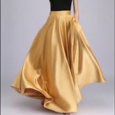 Long Gold Skirt, Fashion Long Skirt, Long Skirt Formal, Long Satin Skirt, Long Chiffon Skirt, Gold Skirt, Yellow Satin, Skirt High Waist, Full Length Skirts