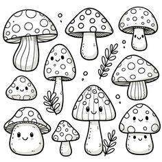 cartoon mushrooms with different shapes and sizes