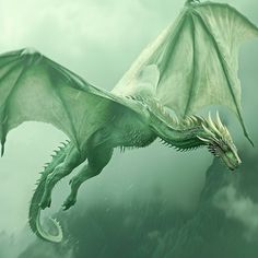 a green dragon flying through the air