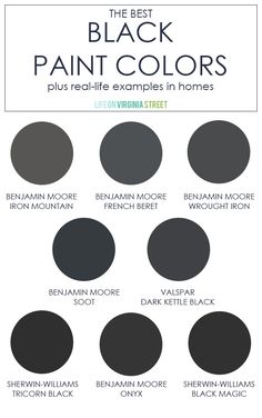 the best black paint colors for walls and floors in different shades, from dark to light