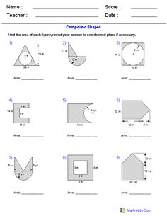 worksheet showing the area and perimeters of shapes