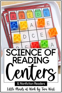 the science of reading centers and non - fiction readers with legos on it, including letters