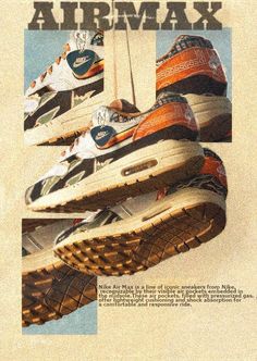 an advertisement for the nike air max running shoe, with multiple images of different shoes