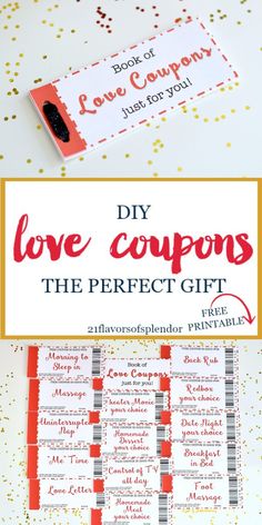 the perfect gift for valentine's day with love coupons in red, white and gold