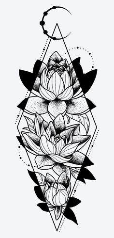 a black and white tattoo design with flowers