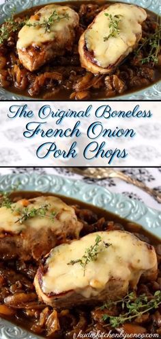 the original boneless french onion pork chops with gravy and fresh herbs