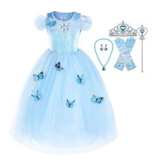 PRICES MAY VARY. Perfect Gift - Every little girl will be ecstatic with elsa party costume! When Halloween, Christmas, Birthday Parties, Thanksgiving, stage performances and other festivals coming, you can give elsa dress to your daughter, granddaughter and little girl you love, frozen dresses for girls is a great gift, and I believe your girls will be the cutest little elsa princess. Princess costume for girl Set Including - Blue princess dress,butterfly ornaments, crown,wand,jewelry and satin Costume Fleur, Princess Costumes For Girls, Blue Princess Dress, Princess Elsa Dress, Cinderella Cosplay, Toddler Princess Dress, Flower Girls Dress, Girls Birthday Party Dress, Baby Costumes Girl